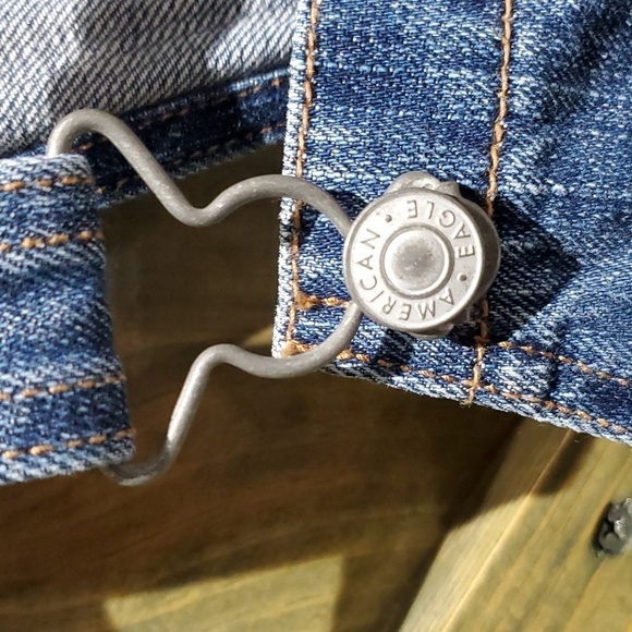 DENIM AEO AMERICAN EAGLE OUTFITTERS OVERALLS DISTRESSED RIPS SIZE SMALL - Picture 4 of 9